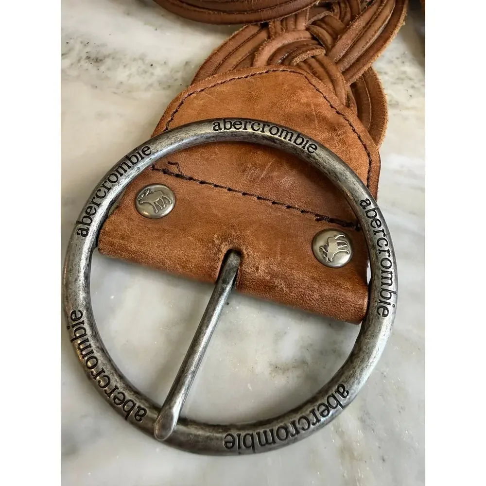 Abercrombie & Fitch Y2K Wide Braided Leather Cinching Belt Medium Brown
